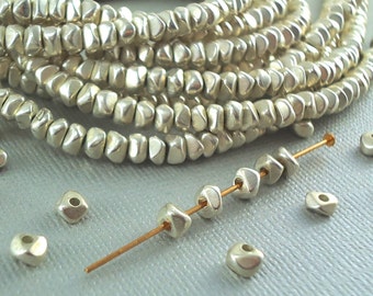 20 Silver plated Brass 4mm Nugget Chips Spacer Disk Heishi Disc 4mm Chunk Metal Natural Beads