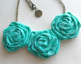 Rolled Fabric Rosette Flower Necklace Fabric Flower Necklace