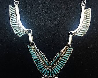 Zuni Sterling Silver Turquoise Needlepoint Necklace