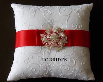 Wedding Ring Bearer Pillow, Custom, Red, White, Ivory