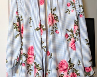 Floral striped cardigan/adult / Matching/Modern/blue/floral/ Stripes