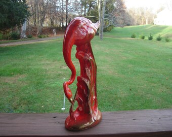 California Originals pottery large orange Flamingo with gold accents.