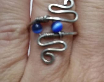 Sterling Silver Ring Scroll Blue Bead Size 6