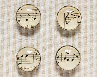 Music Sheet Glass Magnets / / Kitchen magnets Office Deco, Music magnets, Fridge Magnet, 1 "magnets, Set of Four Magnets, Glass Magnet