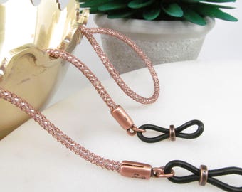 Antique Copper and Silver Mesh Glasses Leash; Eyeglasses Chain; Reading Glasses Holder Necklace; copper Glasses Cord; Kalxdesigns; for men