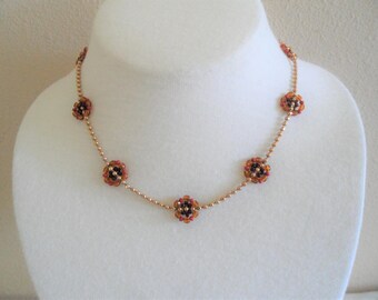 Signed LC Gold Tone Brown Vintage Necklace
