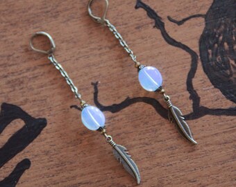 SALE 30% - opalite and bronze dangle earrings