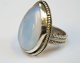 Sterling silver handmade large opalite oxidised statement ring, hallmarked in Edinburgh