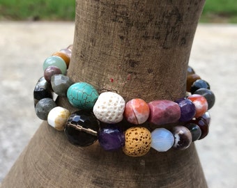 Diffuser Bracelet | Lava Stone + Random Bead Wrap Diffuser Bracelet | Essential Oil Jewelry | Aromatherapy Jewelry |