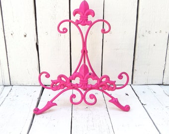 Pink Easel, Metal Easel Book Stand Art Prop, Shabby Cottage Chic, Fleur De Lis, Parisian Chic, Cottage Chic, French Country, Paris Apartment