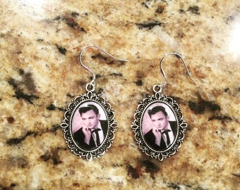 Johnny Cash classic rebel 18 x 13mm antiquated silver setting earrings retro 1950s rock n' roll
