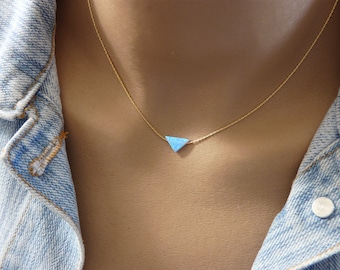 Triangle necklace, Geometric necklace, Minimalist necklace, Triangle opal pendant, Geometric jewelry, Triangle pendant