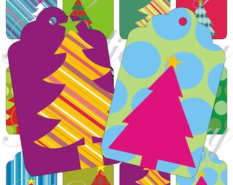 Crazy Christmas trees Tags for scrapbook and more igital collage sheets No.1356