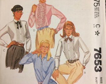 80's McCall's 7753 Misses' Blouse size 12 Bust 34 inches Complete Sewing Pattern