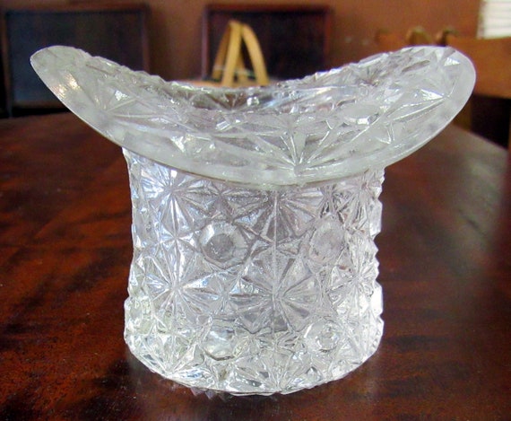 Clear carnival glass toothpick holder hap shaped