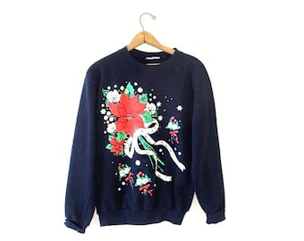 Vintage 80s/90s POINSETTIA Ugly Holiday CHRISTMAS Sweatshirt Sz M