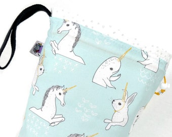 Small Knitting Project Bag Crochet Drawstring Tote WIP Bag - The IMPOSTER!