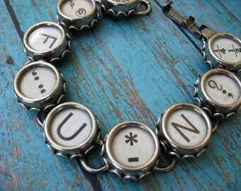 Typewriter Key Bracelet - Antique Typewriter Jewelry - FUN B780