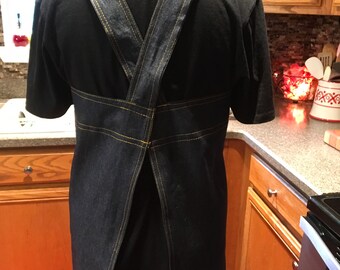 Japanese Apron, Plus Size Apron, Chefs Apron, Denim apron, Japanese style apron, cross back apron, smock with large front pockets.
