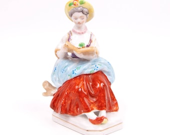 Vintage Colonial Lady Figurine Occupied Japan Lady Singing Holding Music Book Hand Painted Porcelain