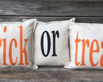 Trick or Treat Pillow Covers ONLY, Halloween Pillow, farmhouse fall pillow, fall pillow, Front Porch, entryway pillow,Halloween Decor,