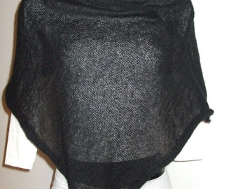 Black poncho,shawl,mohair,knit,very soft,woman,accessory,very fluff