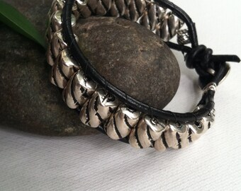 Men's bracelet, men's leather bracelet, mens silver bracelet, mens wrap bracelet, mens beaded bracelet, men's gift, gifts for him.