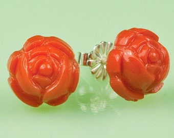 Vintage Orange Lucite Rosebud Post Earrings