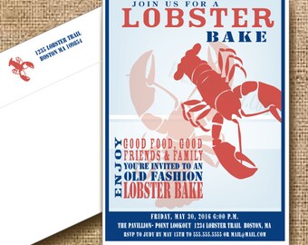 Lobster Party Invitation // Main Nautical // Lobster Boil // Lobster Shower // Grooms Dinner Invitation