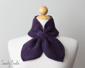 Scarf Scarflette Ascot Neck Warmer Knitted in Purple