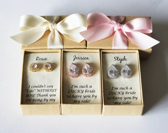 Bridesmaids earrings, Tear drop CZ stud earrings, Bridesmaids gifts, Silver Cubic Zirconia studs, Rose Gold bridesmaid gift,Gold bridal gift