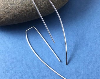 Demiluna: Sterling Silver Long Elegant Arc Modern Simple Everyday Earwire Earrings