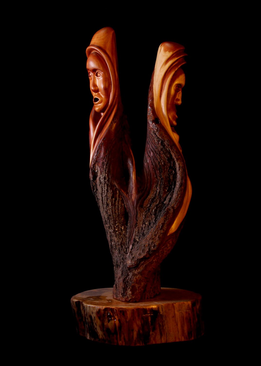 Wood Carving Diamond Willow Spirit Faces Whispering