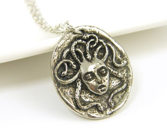 Medusa Necklace, Silver Medusa Pendant, Snake Serpent Charm with Chain Greek Mythology Jewelry |GS1-15