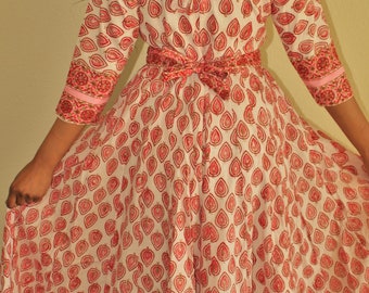 Bohemian Blockprint Midi Anarkali Gypsy Dress