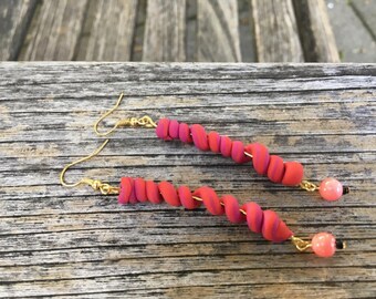 Pink & Red Swirled Spiral Earrings