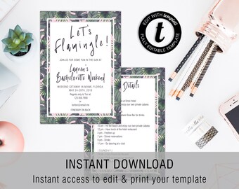 Let's Flamingle Bachelorette Party Invite | Invitation Template, Printable Invite, Instant Download, Easy to Edit, Templett