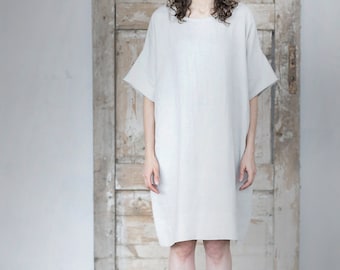 Minimal Linen Dress. Oversized Tunica. Washed linen Shirt.