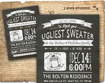 Ugly sweater invitation -Christmas chalkboard style printable invitation- holiday party invitation