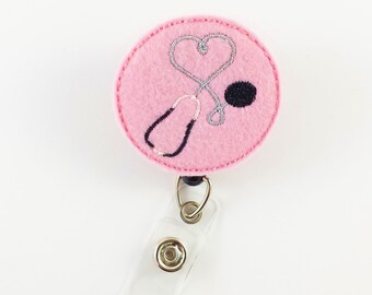 Stethoscope - Felt Badge Reel - Retractable Badge - Nurse Badge Holder - Cute Badge Reels - Medical Badge Clip - RN Badge Reel - Nurse Gift