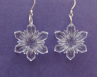 Elegant Vintage Swarovksi Crystal Snowflake Dangle Earrings, Clear Crystal Pendant Beads, Sterling Silver Ear Wires