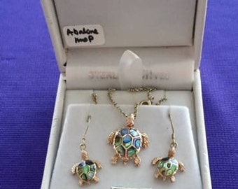 Vintage Sterling Silver & Enamel Turtle Necklace With Earrings Set. By CRISLU