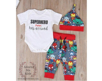 Boutique Baby Boy Superhero 3 PC Outfit add name