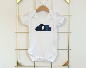 Short sleeve Personalised Cloud Initial Babygrow Vest Bodysuit