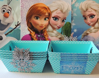 10 Pieces Elegant Frozen Elsa Anna Birthday Favor Goody Baskets Bags w/ Sparkly Snowflakes