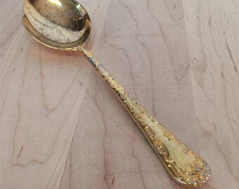 1 Large Tablespoon Serving Spoon | Wm Rogers International Silver "Golden Enchanted Rose" | 8 7/8" | Gold electroplate | Good used condition