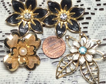Three Vintage Flower Brooches
