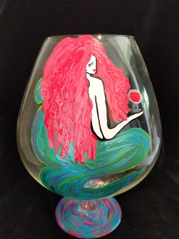 Mermaid glass, handpainted mermaid