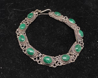 Vintage Sterling Silver and Malachite Bracelet MARKED