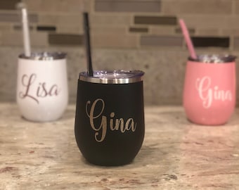 Bev Stainless Steel Wine Tumblers,Personalized Stainless Steel Stemless Wine Tumblers, Wine Tumblers with Lid and Straw, wine tumbler